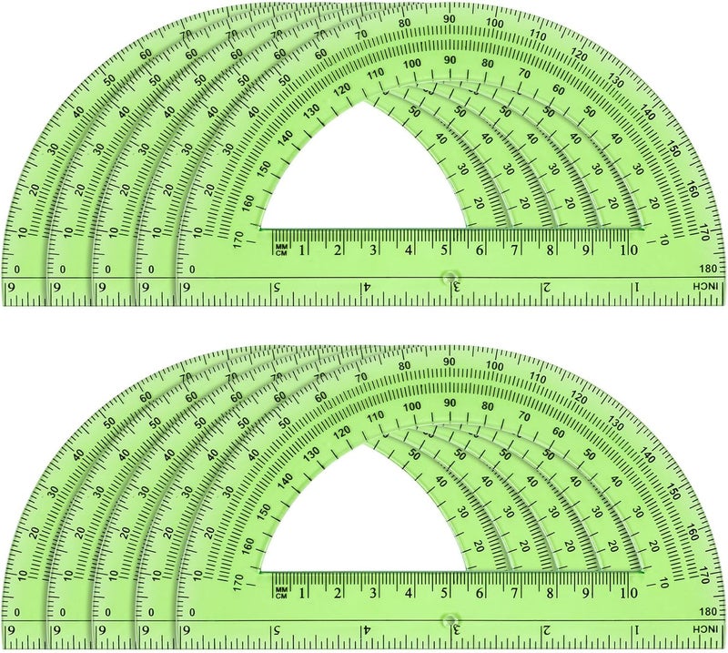 Hoiny 10 Pack Clear Protractor, 6 Inch Plastic Protractors, 180 Degrees Accurate Math Geometry Tools for School, Office, Classroom (Green) - Image 1
